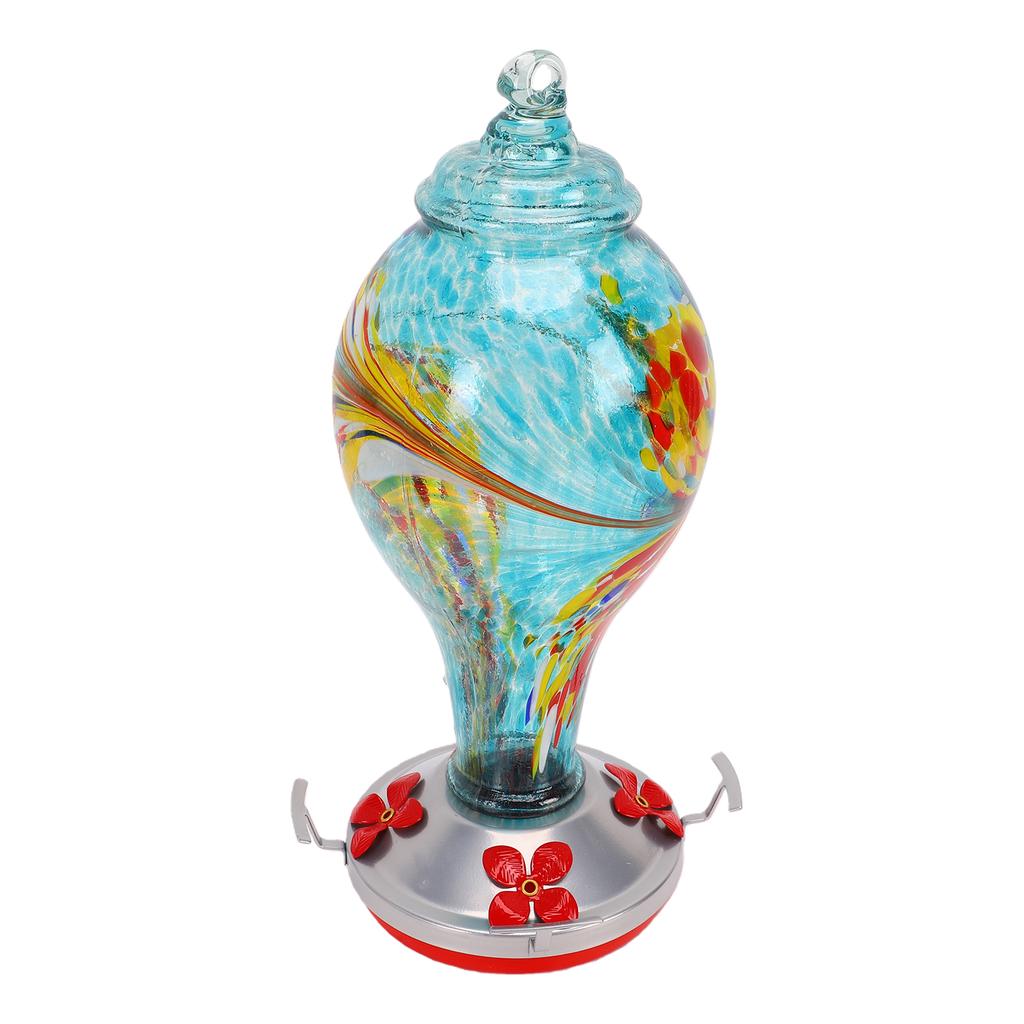 Hand Blown Glass Hummingbird Feeders Hanging 24oz Bee Proof Bird Nectar Feeder with Perch for Outdoors Garden