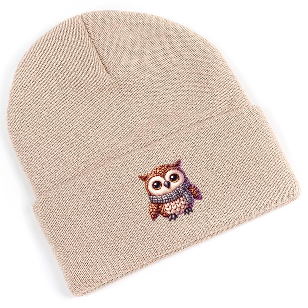 

Шерстяная вязаная шапка с принтом совы, реалистичные черепа животных, однотонный универсальный головной убор, простая вязаная шапка, шапка as the picture бежевый