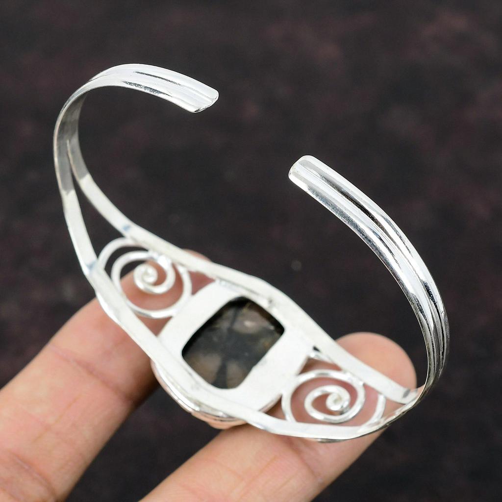 Chiastolite Cuff Bracelet Handmade Jewelry 925 Sterling Silver Bangle Adjustable Cuff Bracelet Real Gemstone Bangle Stylish Jewelry For Gift