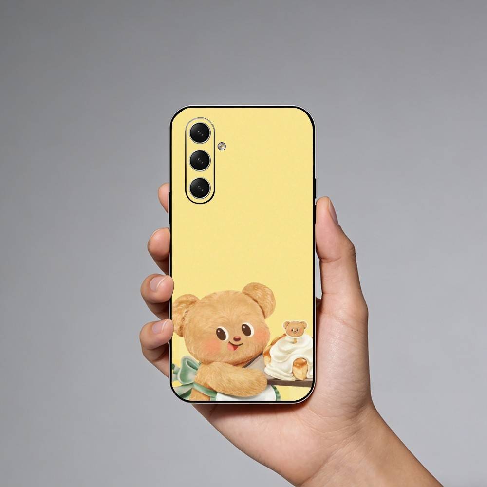 Luxury Butter Bread Bear Phone Case For Samsung Galaxy A73,21,22,32,71,53,52,51,80,5G Soft Black Cover