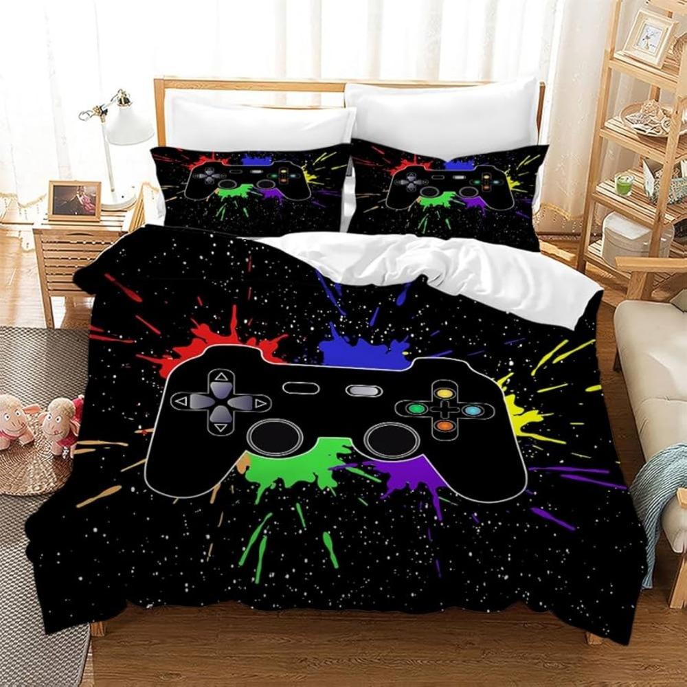 3D Game Controller Pattern Duvet Cover Pillowcase Bedding Black Bedding Set Adult Teen Single Double Queen Size Gift