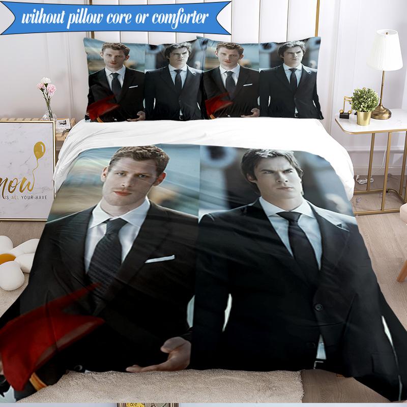 3PCS Two Men In Suits Damon Bedding Set,Including 1pc Duvet Cover And 2pcs Pillowcases Perfect for Bedroom, Dormitory, Fan Christmas Gift
