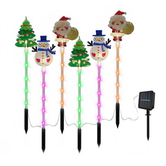 Solar Christmas Stake Lawn Decor with Santa Lights Waterproof Outdoor And Snowman Warm White LED