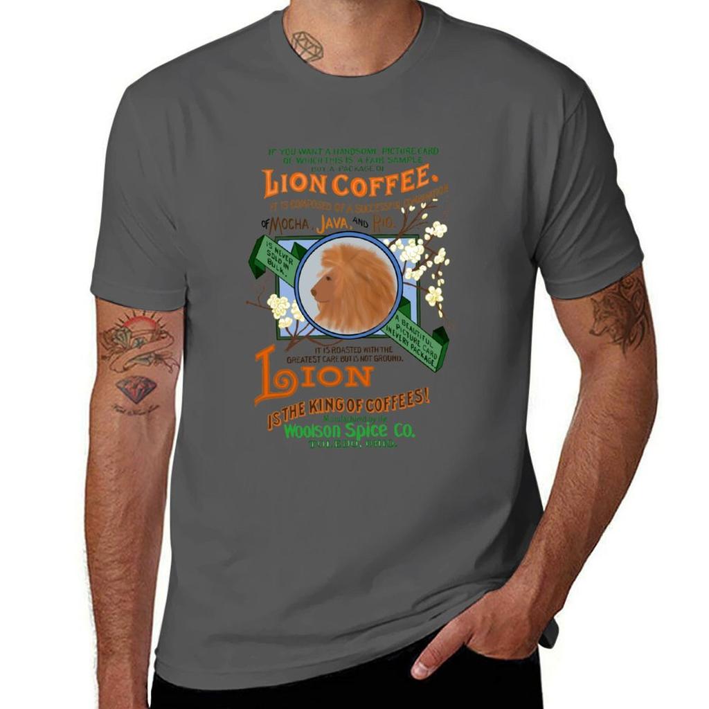 Coffee Advertising Lion Coffee Tshirt Basic Crew Neck Short Sleeve Top Tshirt