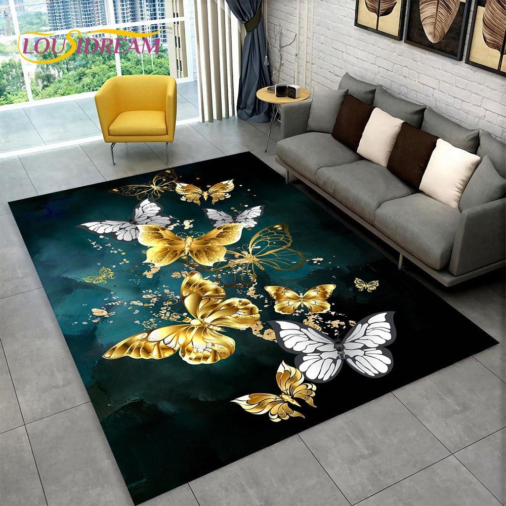 Dream Butterfly Flower Area Rug Large,Carpet Rug for Home Living Room Bedroom Sofa Doormat Decor,Kid Play Non-slip Floor Mats