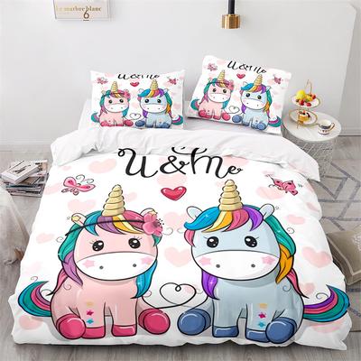 Cute Couple of Pony Duvet Cover Set 3D Unicorn Pony Horse Polyester Quilt Cover with Pillow Shams for Kids Adults Bedding Set