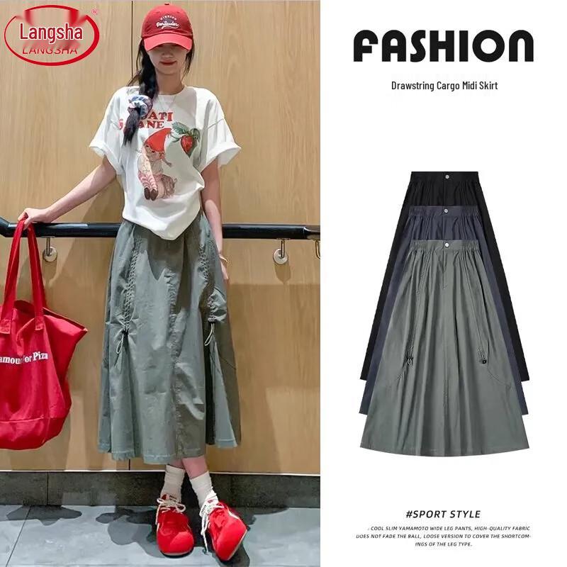 Women's High-Waist Drawstring A-Line Utility Skirt