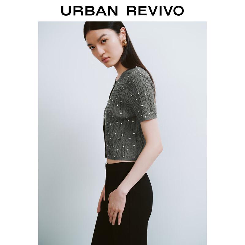 UR Women's Rhinestone Textured Short Sleeve Knit Cardigan