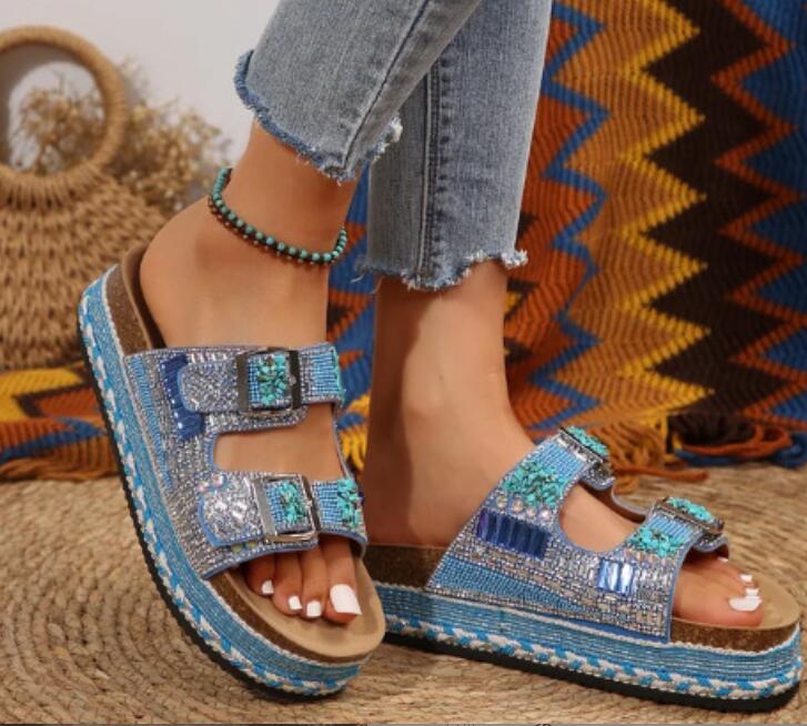New Platform Flip Flops Outdoor Beach Cork Slippers Fashion Summer Women Sneakers Sequin Platform Shoes Women's Sandals