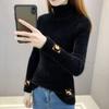 Imitation Mink Velvet Does Not Shed Hair. New Jacquard Slim-fitting Inner Double-layer Collar Turtleneck Knitted Bottoming Sweater for Women