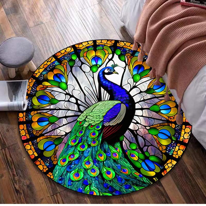 

Animal peacock Circular Rug - Office Decorative Carpet For Living Room Bedroom Door Mat Floor Rug Computer Chair Area Rug 80x80cm( 31x31in)