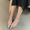 Fashion Luxury Rhinestones Transparent PVC Women Pumps Elegant Pointed Toe Low Heeled Crystal Party Shoes Fashion Summer Wedding Shoes