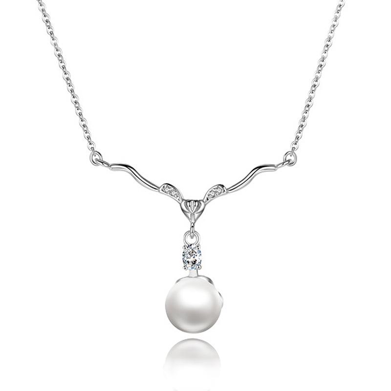 S925 Sterling Silver Elk Pendant Necklace with Freshwater Pearl - Ethnic Style Christmas Gift.