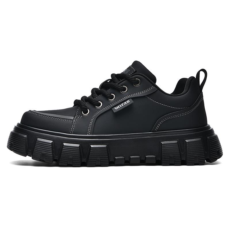 Spring Men's Low-Top Korean Style Leather Sneakers - Trendy, Casual, Comfortable, Thick Sole, Lace-Up Fashion Shoes