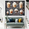 Rustic Coffee Art Tapestry, Assorted Lattes, Cappuccinos and Mocha Drinks with Chalkboard Sketches, Cozy Cafe Wall Art