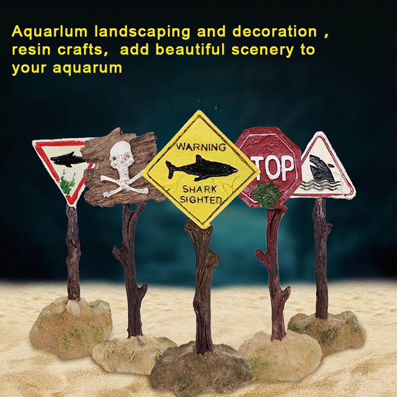 Resin Aquarium Decoration Ornaments Artificial Shark Warning Sign Accessories