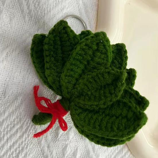 Woven Keychain Handmade Pomelo Leaf Design Lucky Charm Keychain Hand-Crocheting Decorative