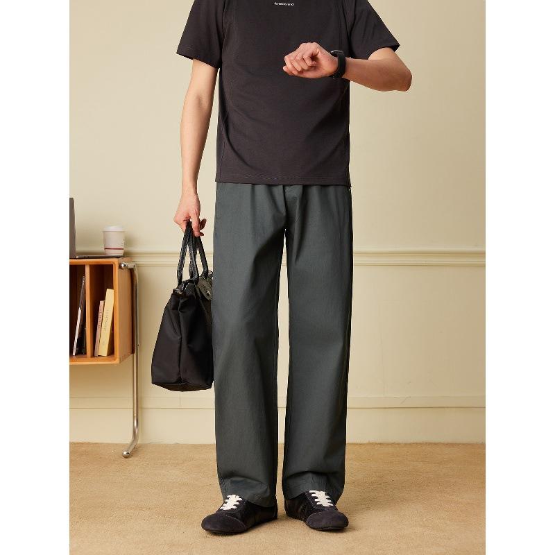 Lyocell Tencel straight casual pants men's summer thin loose anti-wrinkle drape breathable splicing trousers
