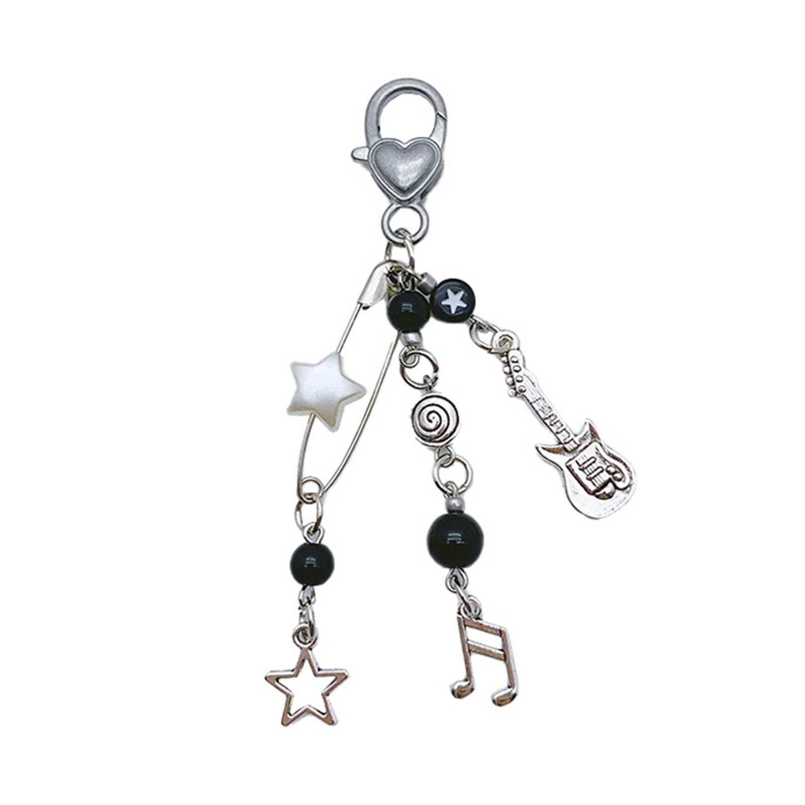 

Rock Style Guitar Bead Bag Pendant Keychain Phone Charm Handmade Cute Keychain Y2k Key Holder Suitable for Bag Keys чёрный