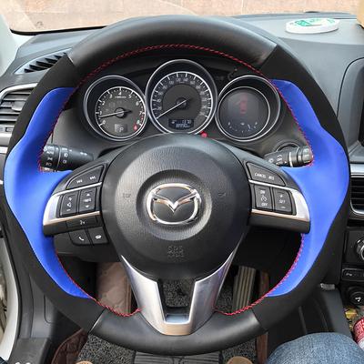 For Mazda 3 Axela Mazda 6 Atenza Mazda 2 CX-3 CX-5 2013-2017 Hand-Stitched Non-slip  Leather Car Steering Wheel Cover