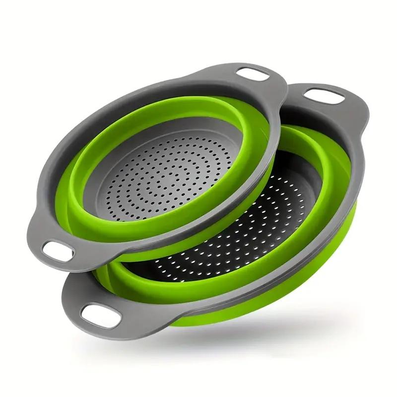 Space-Saving Silicone Colander with Handle Collapsible Silicone Fruit and Vegetable Washing Basket Essential Kitchen Gadget