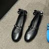 Leather French Back Bow Light Mouth Word with Mary Jane Single Shoes Women's Spring and Autumn New Ballet Flats