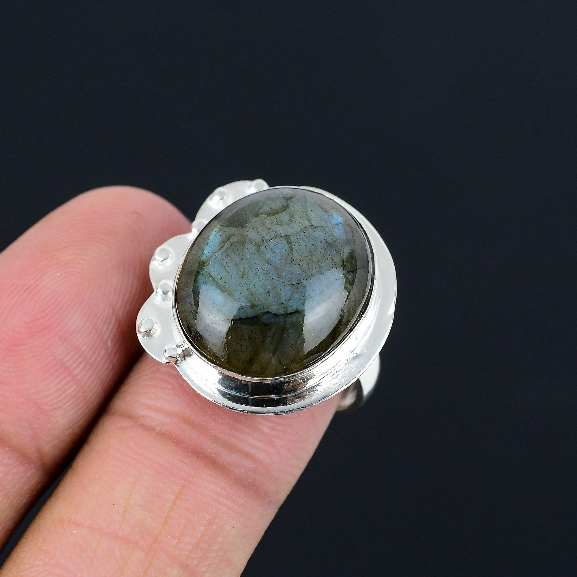 Mothers day Deal 925 Sterling Silver Labradorite Stone Promise Ring Jewelry US 8 8