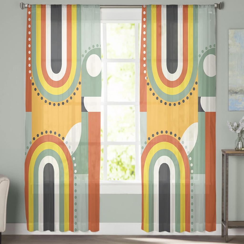 Abstract Medieval Geometry Voile Sheer Curtains For Living Room Window Chiffon Tulle Curtain Kitchen Bedroom Drapes Home Decor