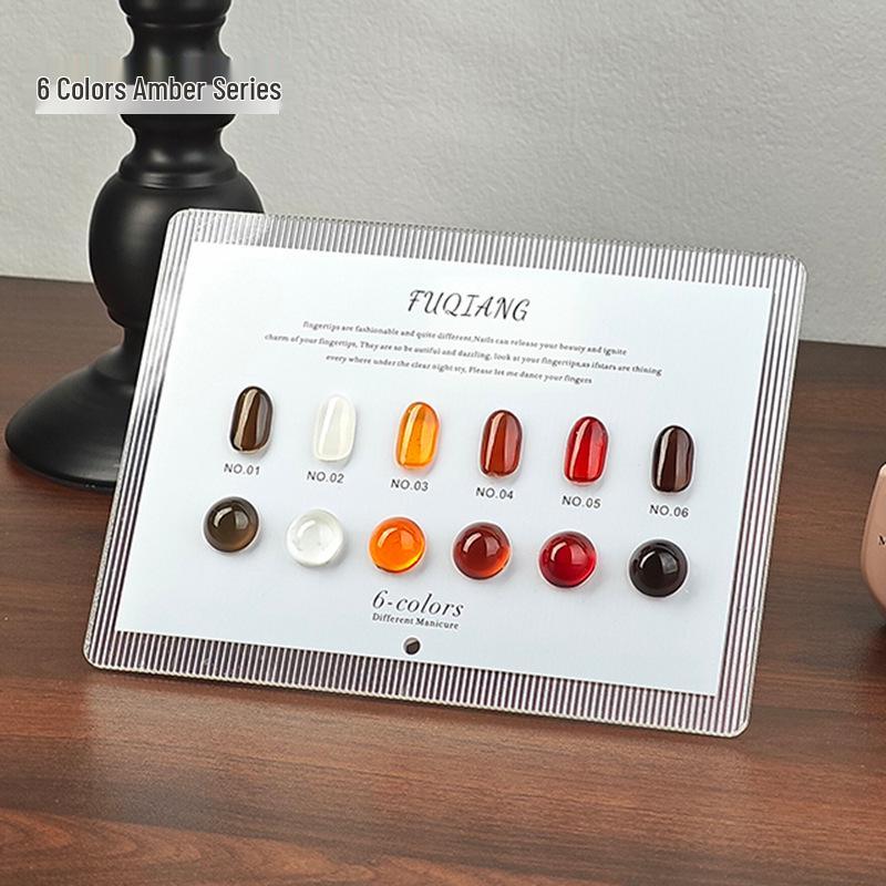 Amber Series Gel Polish Set: 6 Colors Ice Transparent Tea Brown - 2025 Influencer Favorite Phototherapy Nails