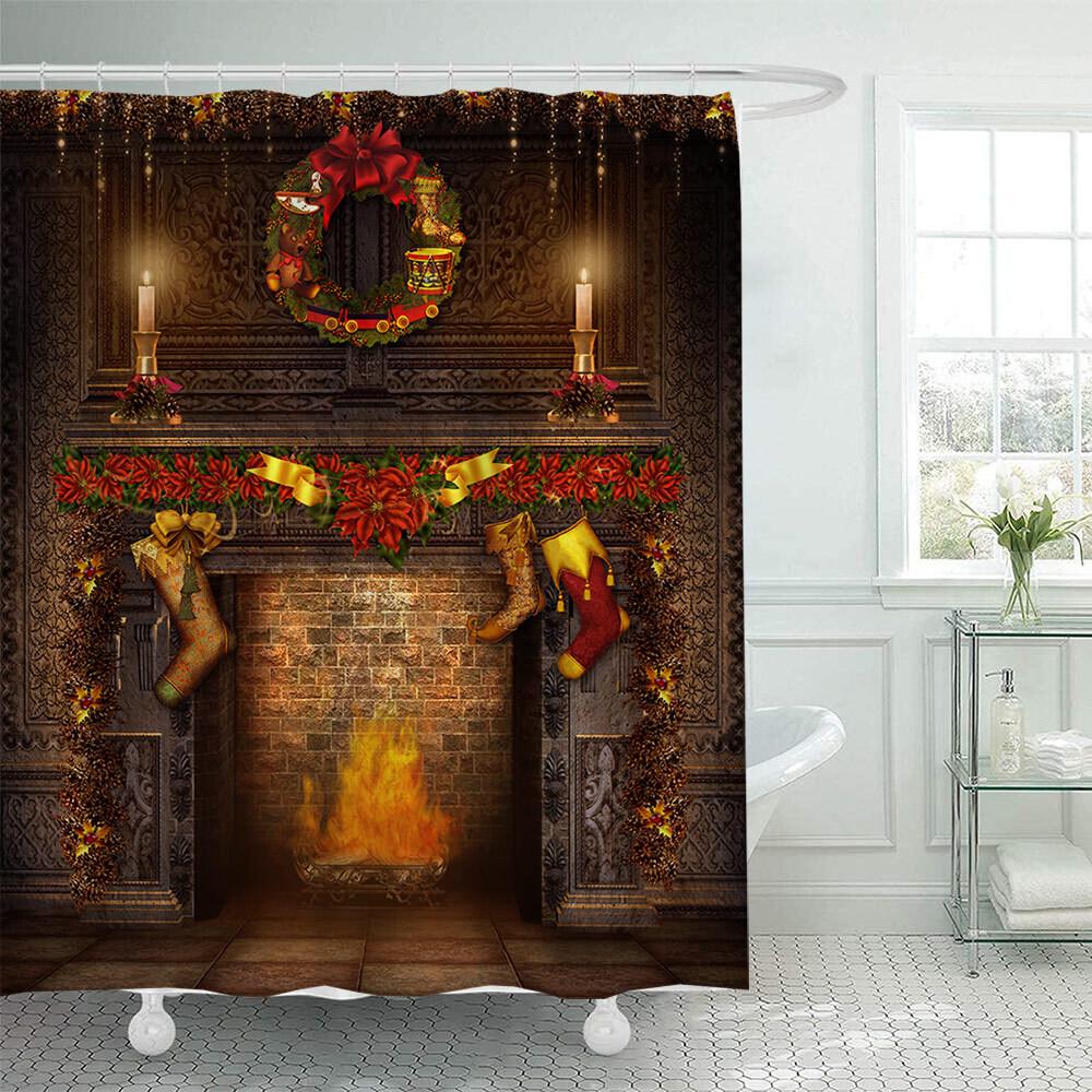 

Рождественская шторка для душа Водонепроницаемый полиэстер Декор для ванной комнаты с крючками Моющаяся шторка для ванны W150X180H CM