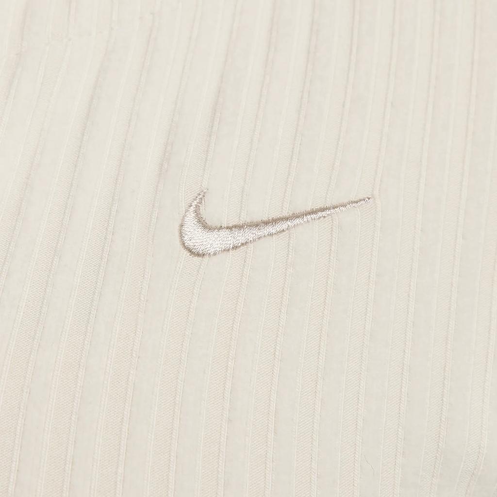 Nike Sportswear Chill Knit Solid Color Zip V-Neck Slim Ribbed Long Sleeve Sweater Women Tops Light-Brown FN3683-104