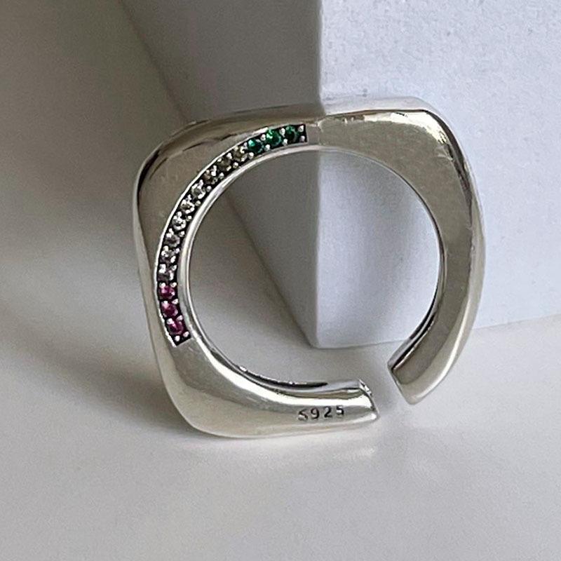 Vintage Inspired Chic Adjustable Copper Ring With Colorful Geometric Design Women For