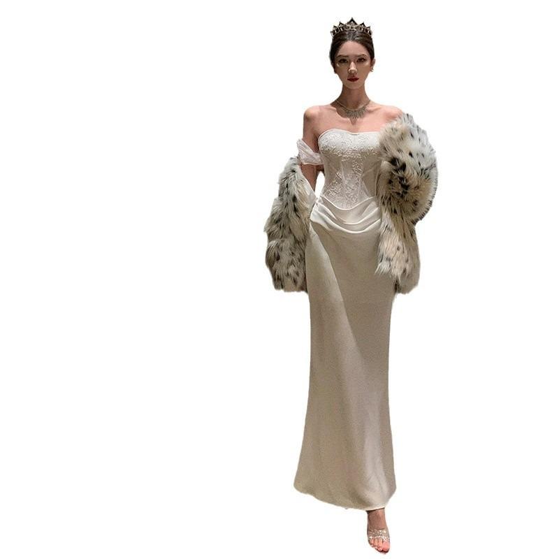 French Haute Sexy Shoulder Tub Top Dress Femininity Birthday Evening Dress Hip Wrap Skirt