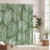 Tropical Leaves Shower Curtain 180x180cm – Olive Green Monstera Pilea Philodendron, Boho Minimalist Bathroom Decor, 12 Hooks