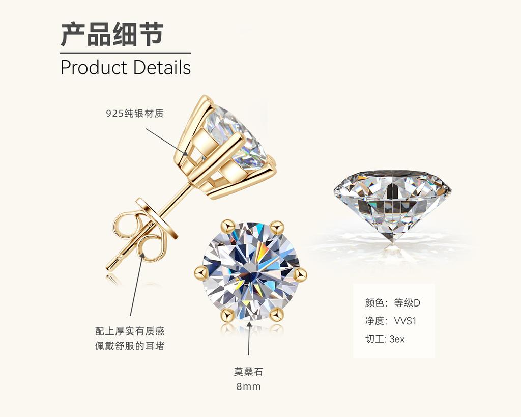 Silvere Glam A Classic Six-prong Moissanite Stud Earrings With A High-end Feel Give A Gift To Her Best Friend