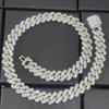 14mm Iced Out Prong Cuban Link Chain Silver Plated Brass Hip Hop Diamond Cuban Chains Necklace For Women's Fine Jewelry