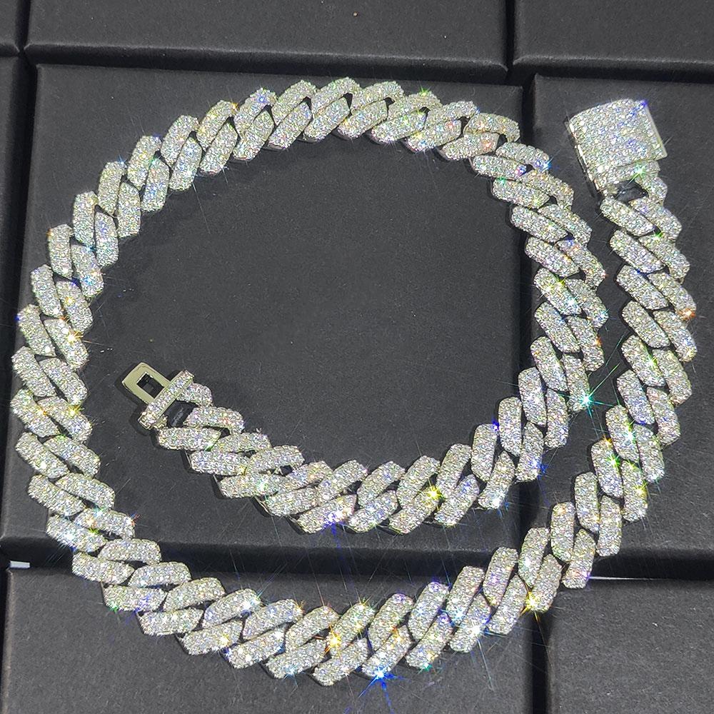 14mm Iced Out Prong Cuban Link Chain Silver Plated Brass Hip Hop Diamond Cuban Chains Necklace For Women's Fine Jewelry
