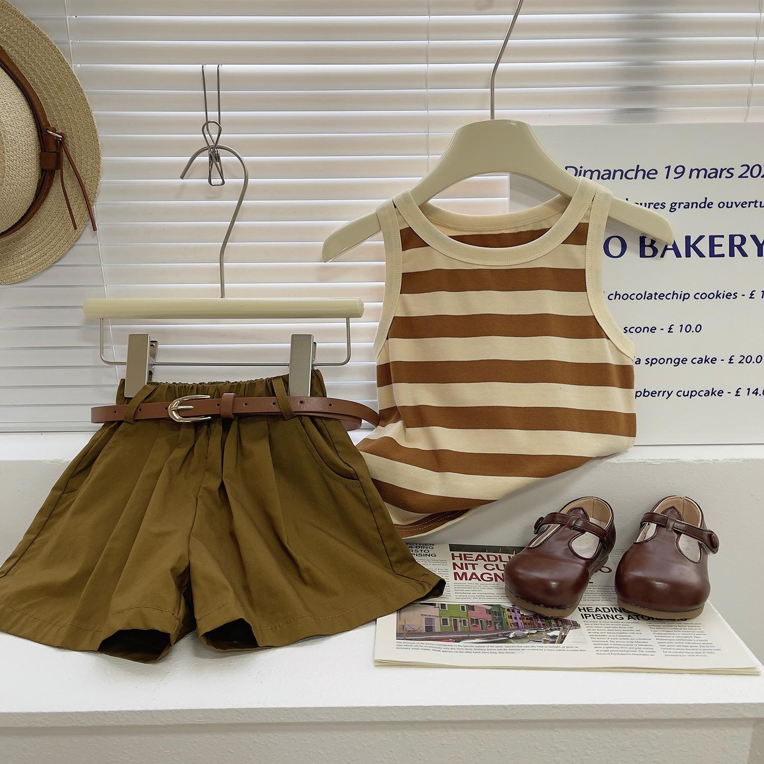 Girls Outfit Fashionable And Stylish Summer Outfit Lightweight Children S Striped Tank Top And Shorts 90cm