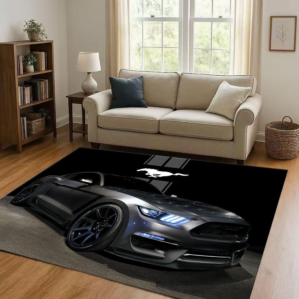 New Mustang Racing Car Logo Moto Living Room Non-Slip Area Rug Carpet for Bedroom Playroom Sofa,Easy Clean Home Decor Doormat