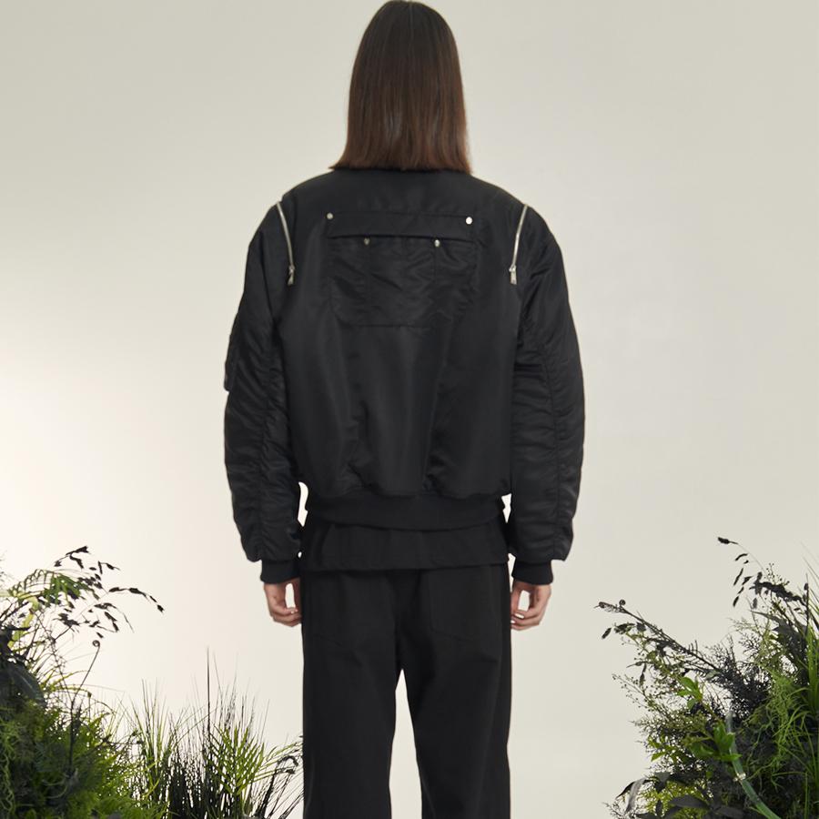Openyard(Oy) Back Pocket Double Zipper Bomber Jacket - Black