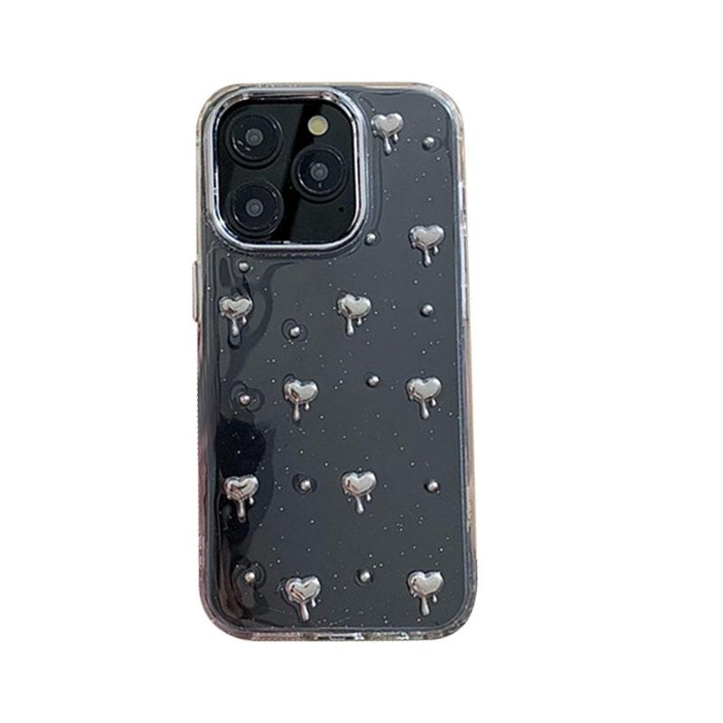 Transparent Phone Case for IPhone 17 Promax Fine Glitter Powder for Apple 14 Electroplated Small Heart Dropper 16