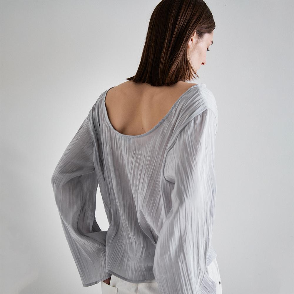 Nowood Plisse Blouse (Gray) Gray/Free