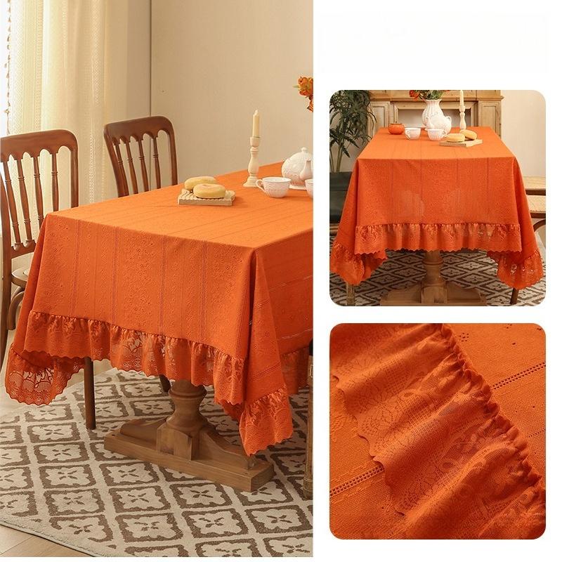 High Density Thickened Lace Tablecloth Exquisite Three-dimensional Embroidery Lotus Leaf Lace Tablecloths French Retro Rectangular Dining Table Mat
