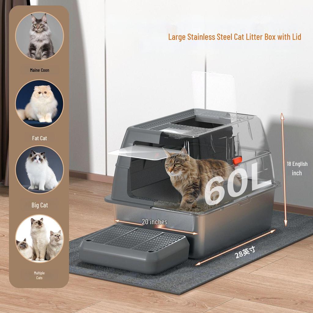 Stainless Steel Cat Litter Box S-XXXL: Enclosed, Splash-Proof, Top-Entry Design