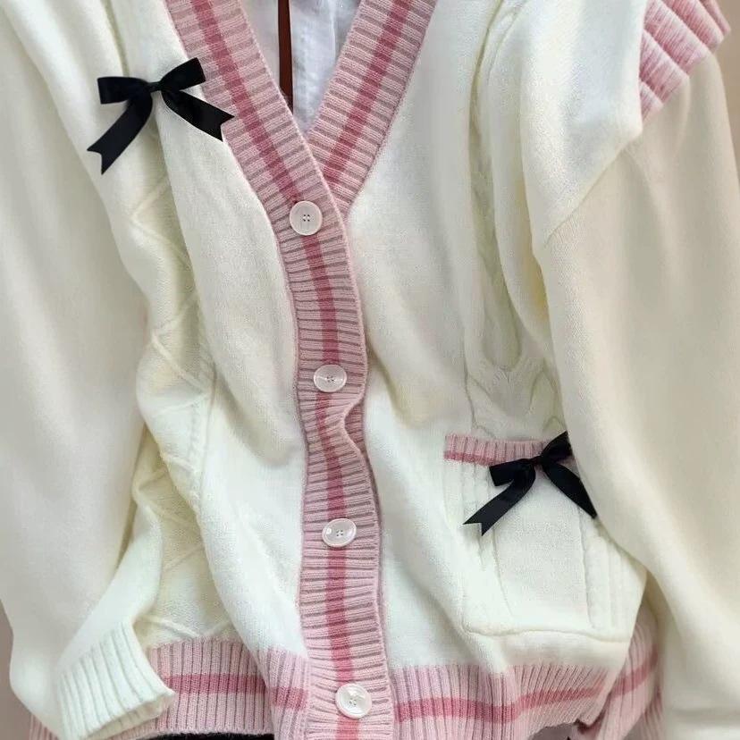 Korean Style Loose Knit Cardigan with Bow Knot - Autumn/Winter 2026