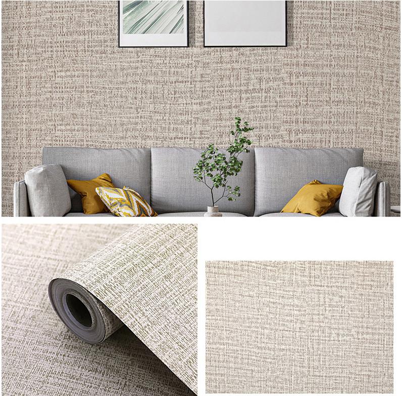 Solid Color Linen Pattern Living Room Bedroom Cabinet Decorative Sticker Self-adhesive Wallpaper Waterproof and Moisture-proof