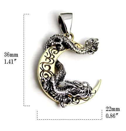 goodvibrations Dragon, Crescent Moon, Japanese Pattern, Silver 925 Pendant