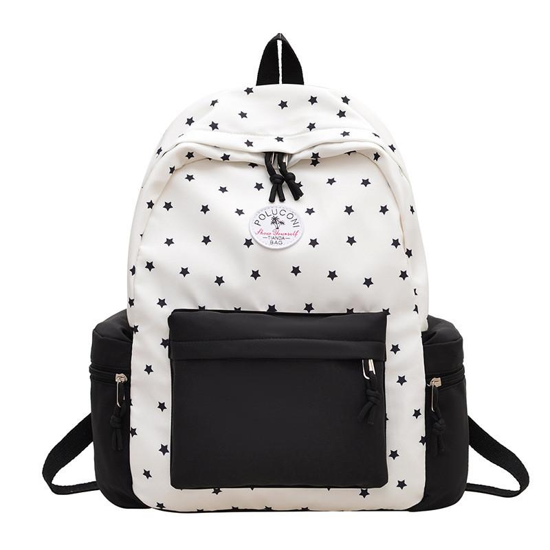 Color Simple Blocked Star Pattern Student Backpack For Girls Daily Use School