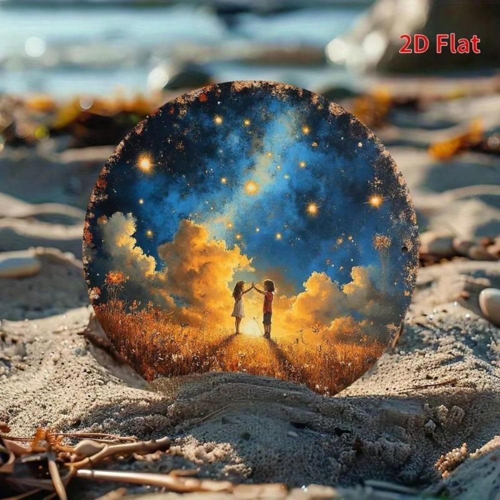 Metal Wall Art Starry Night Round 20cm Aluminum Gift for Living Room