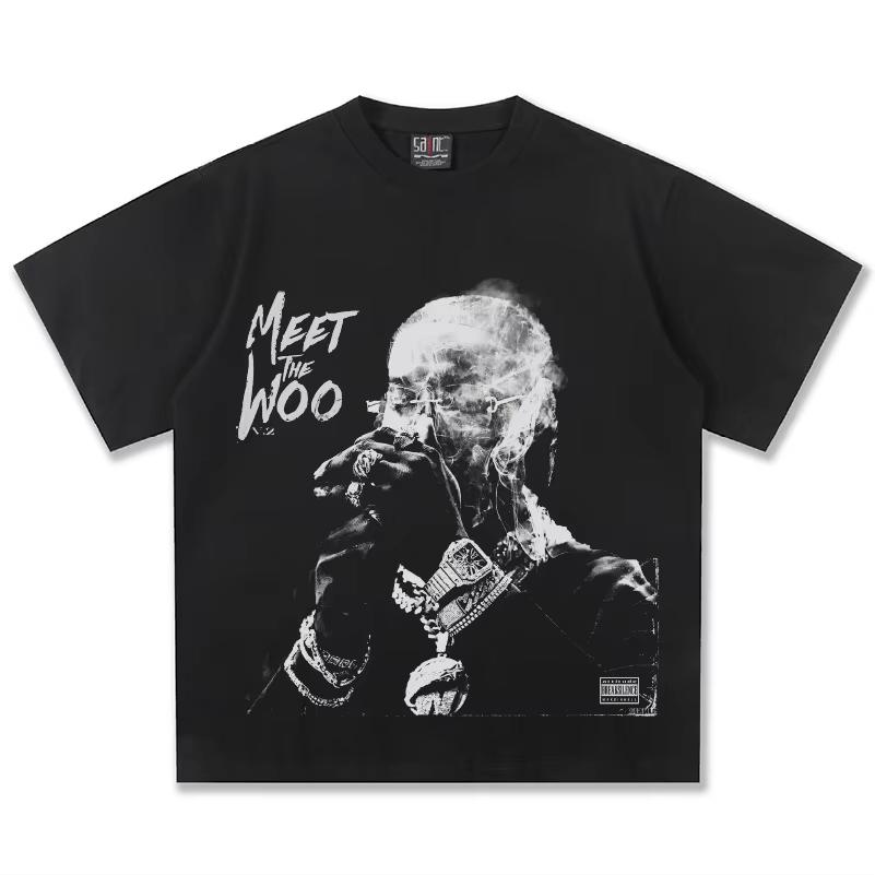 

Pop Smoke Meet The Woo Graphic TShirt Unisex Oversized Hip Hop Rapper Casual Cotton Short Sleeve Classic Streetwear Fashion For S